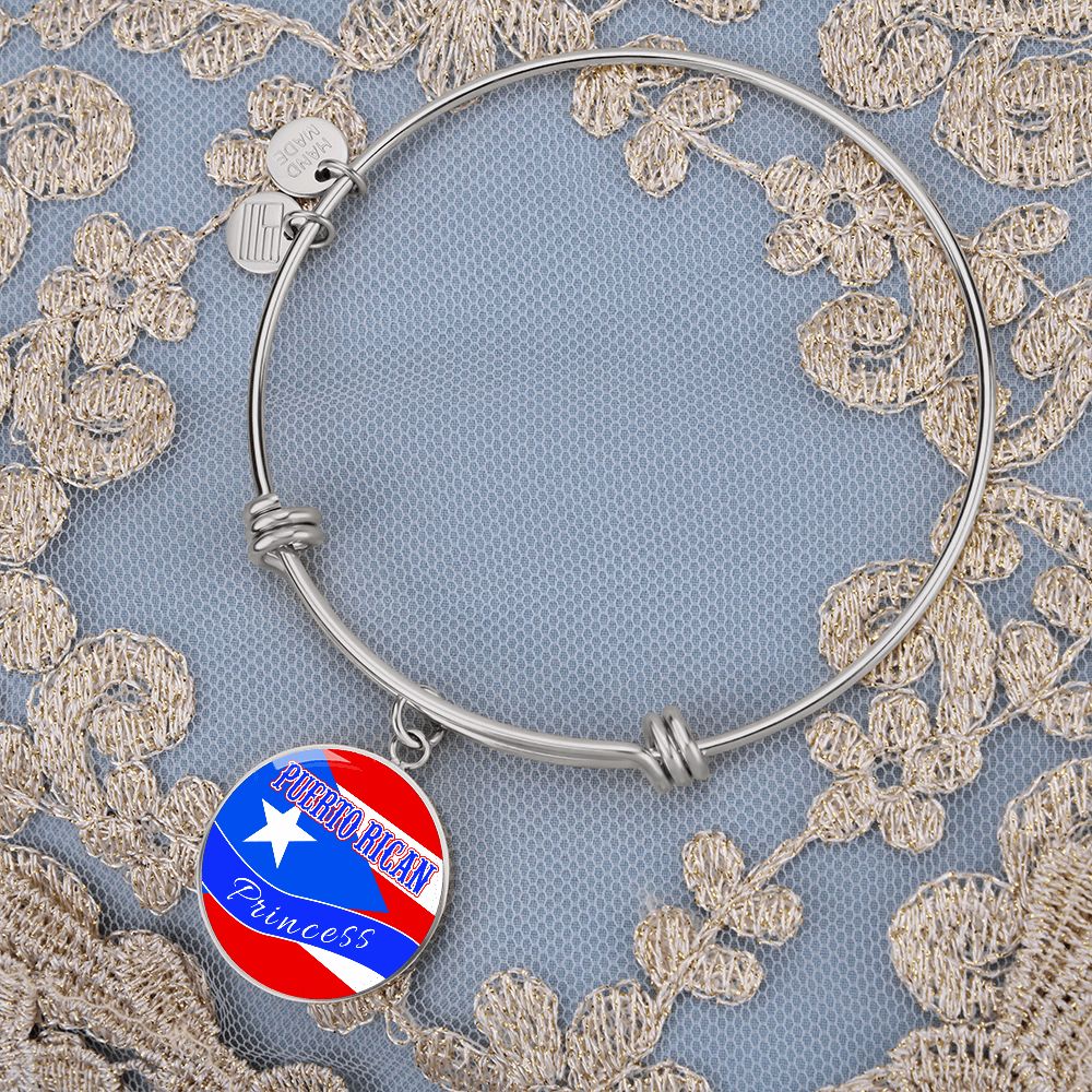 Puerto Rican Princess Flag Stainless Steel or 18k Gold Circle Bangle Bracelet-Express Your Love Gifts