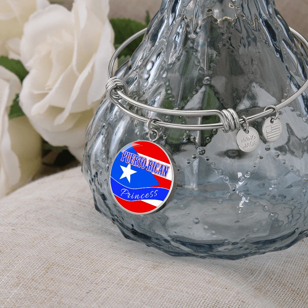 Puerto Rican Princess Flag Stainless Steel or 18k Gold Circle Bangle Bracelet-Express Your Love Gifts