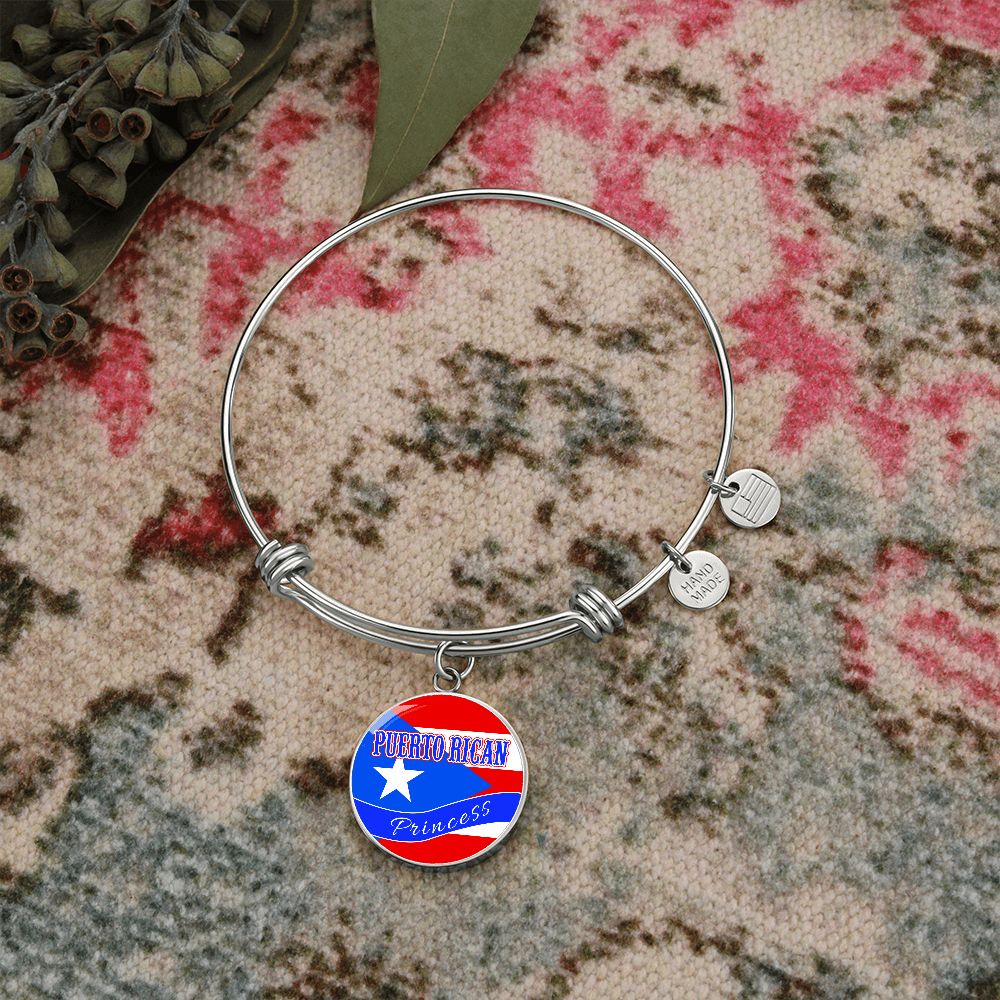 Puerto Rican Princess Flag Stainless Steel or 18k Gold Circle Bangle Bracelet-Express Your Love Gifts