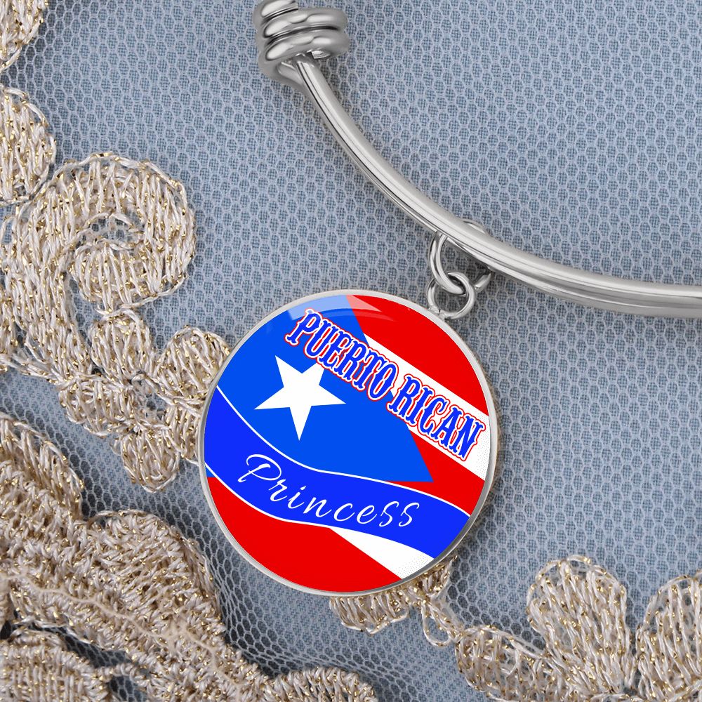 Puerto Rican Princess Flag Stainless Steel or 18k Gold Circle Bangle Bracelet-Express Your Love Gifts