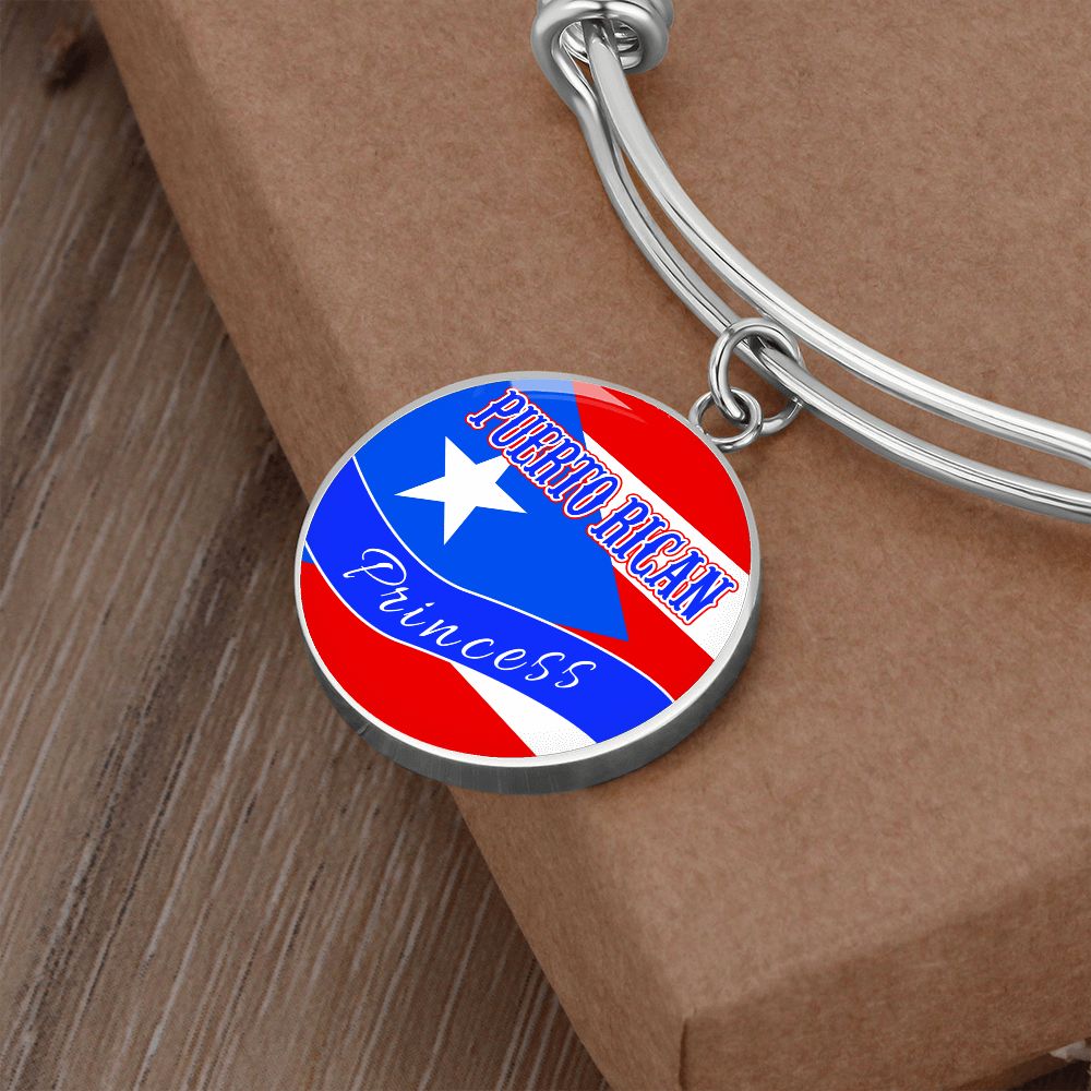 Puerto Rican Princess Flag Stainless Steel or 18k Gold Circle Bangle Bracelet-Express Your Love Gifts