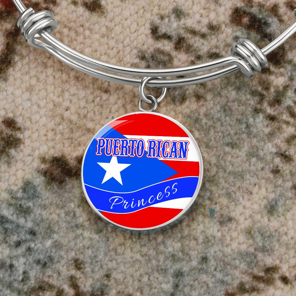 Puerto Rican Princess Flag Stainless Steel or 18k Gold Circle Bangle Bracelet-Express Your Love Gifts