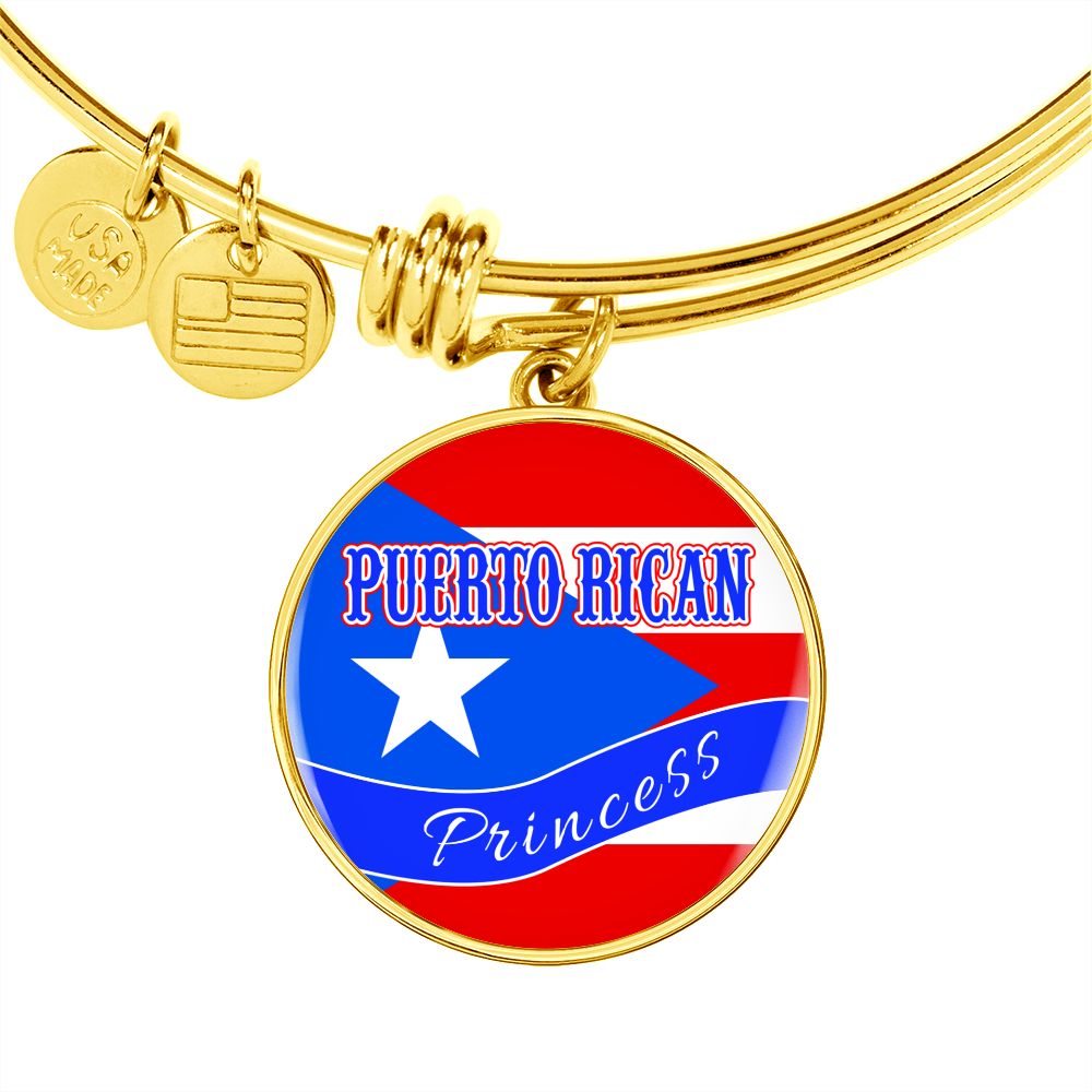 Puerto Rican Princess Flag Stainless Steel or 18k Gold Circle Bangle Bracelet-Express Your Love Gifts