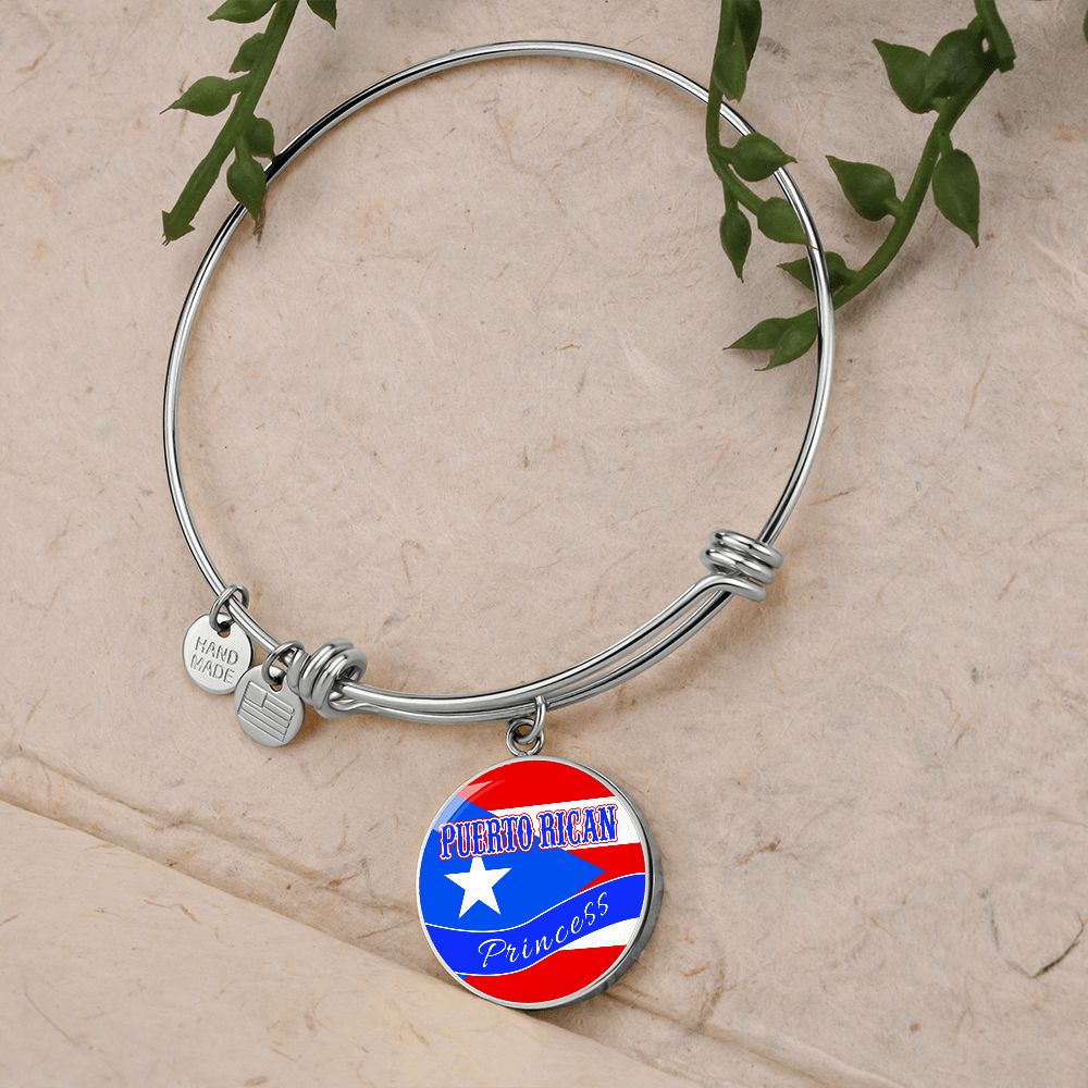 Puerto Rican Princess Flag Stainless Steel or 18k Gold Circle Bangle Bracelet-Express Your Love Gifts