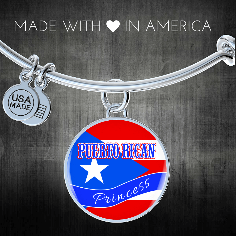 Puerto Rican Princess Flag Stainless Steel or 18k Gold Circle Bangle Bracelet-Express Your Love Gifts