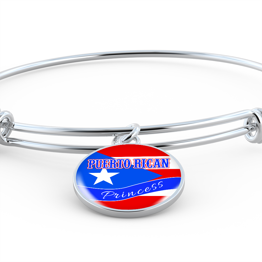 Puerto Rican Princess Flag Stainless Steel or 18k Gold Circle Bangle Bracelet-Express Your Love Gifts