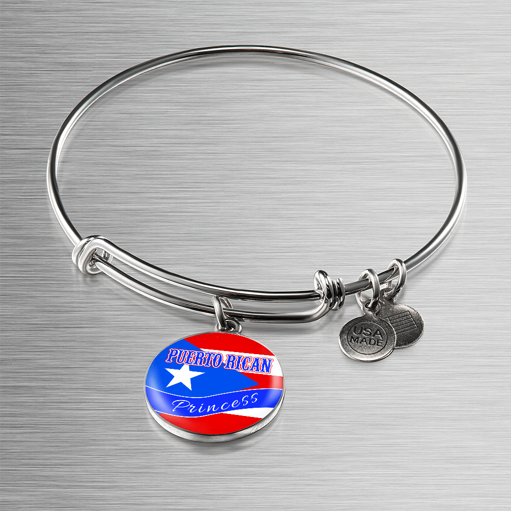Puerto Rican Princess Flag Stainless Steel or 18k Gold Circle Bangle Bracelet-Express Your Love Gifts