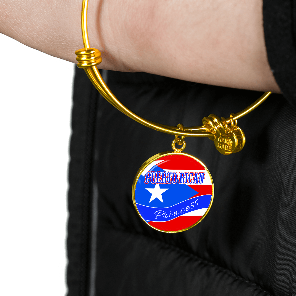 Puerto Rican Princess Flag Stainless Steel or 18k Gold Circle Bangle Bracelet-Express Your Love Gifts