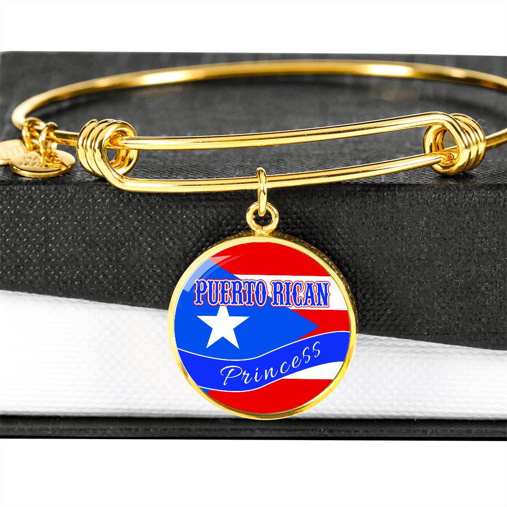 Puerto Rican Princess Flag Stainless Steel or 18k Gold Circle Bangle Bracelet-Express Your Love Gifts