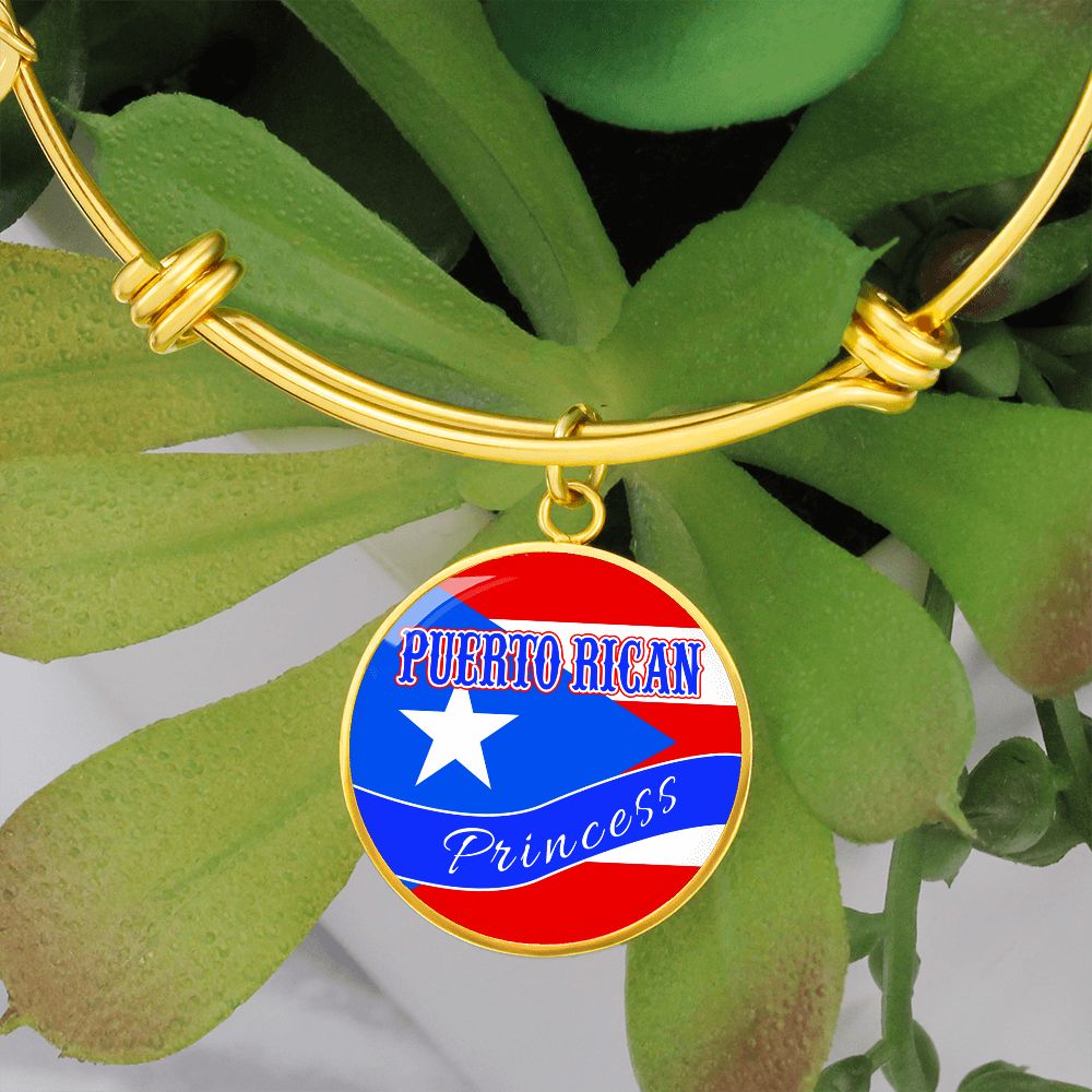 Puerto Rican Princess Flag Stainless Steel or 18k Gold Circle Bangle Bracelet-Express Your Love Gifts