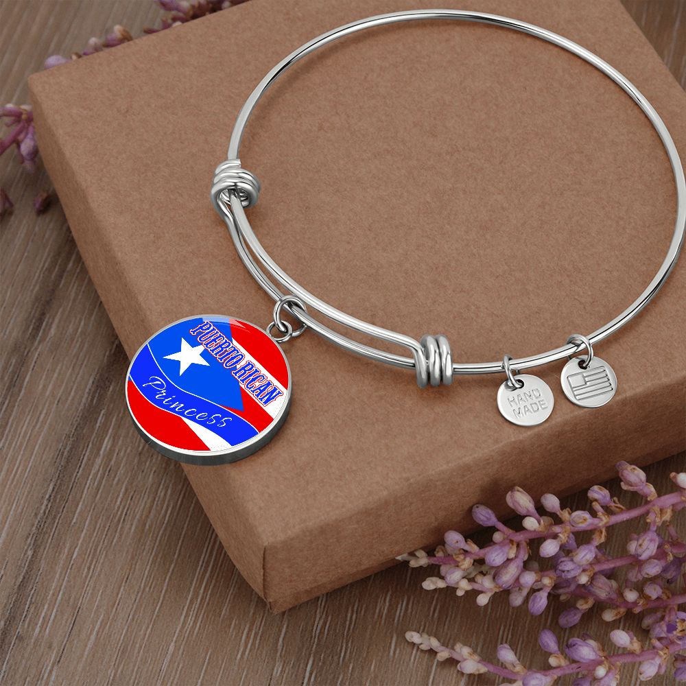 Puerto Rican Princess Flag Stainless Steel or 18k Gold Circle Bangle Bracelet-Express Your Love Gifts