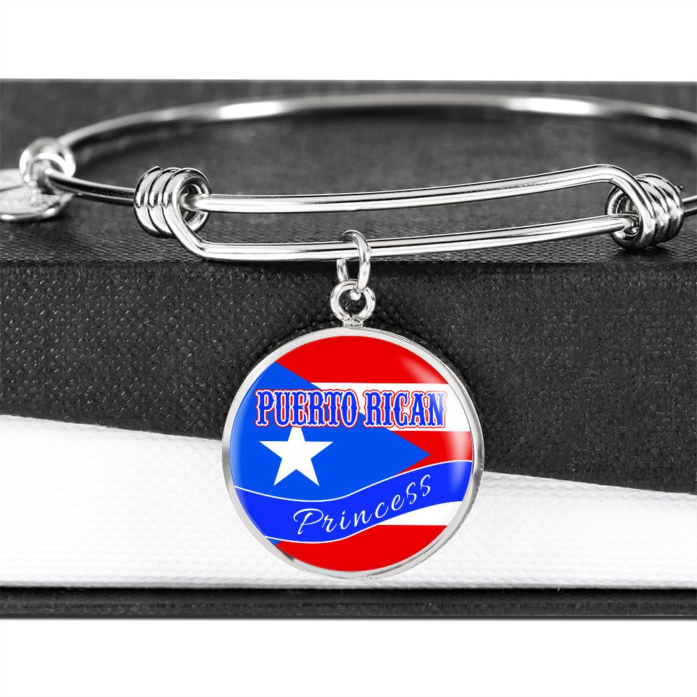 Puerto Rican Princess Flag Stainless Steel or 18k Gold Circle Bangle Bracelet-Express Your Love Gifts