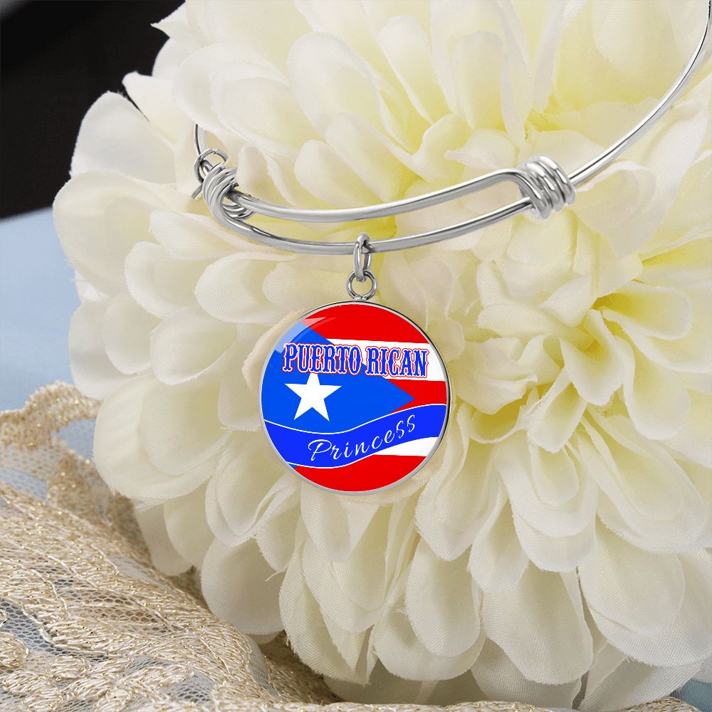 Puerto Rican Princess Flag Stainless Steel or 18k Gold Circle Bangle Bracelet-Express Your Love Gifts
