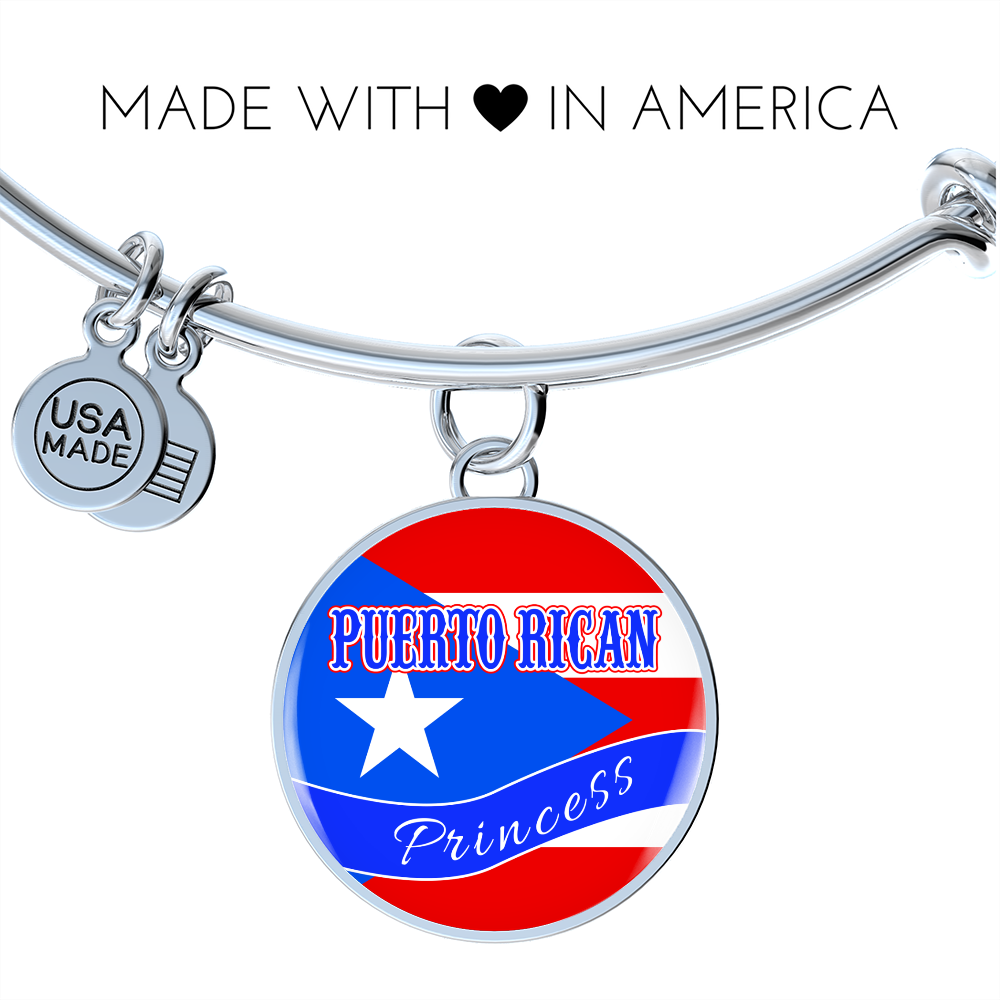 Puerto Rican Princess Flag Stainless Steel or 18k Gold Circle Bangle Bracelet-Express Your Love Gifts