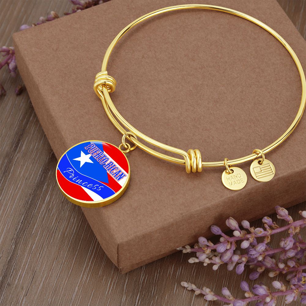 Puerto Rican Princess Flag Stainless Steel or 18k Gold Circle Bangle Bracelet-Express Your Love Gifts