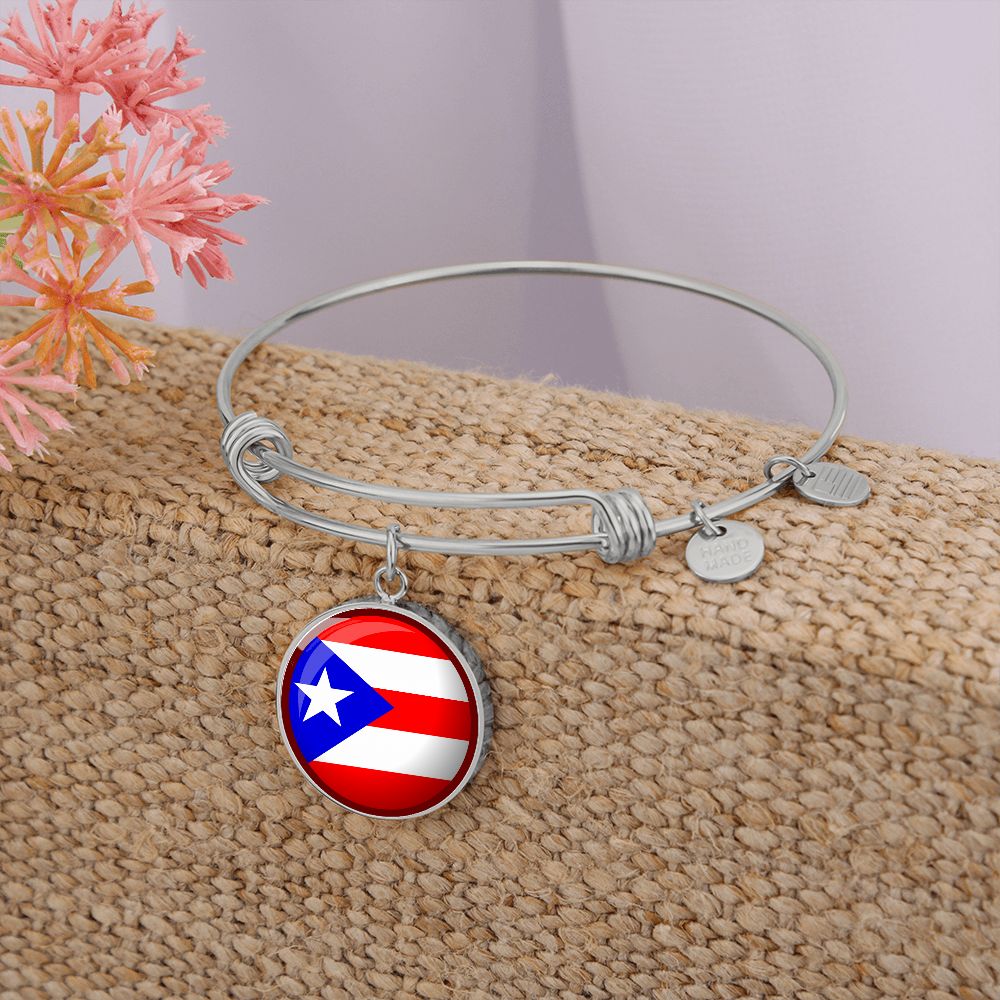 Puerto Rico Flag Stainless Steel or 18k Gold Circle Bangle Bracelet-Express Your Love Gifts