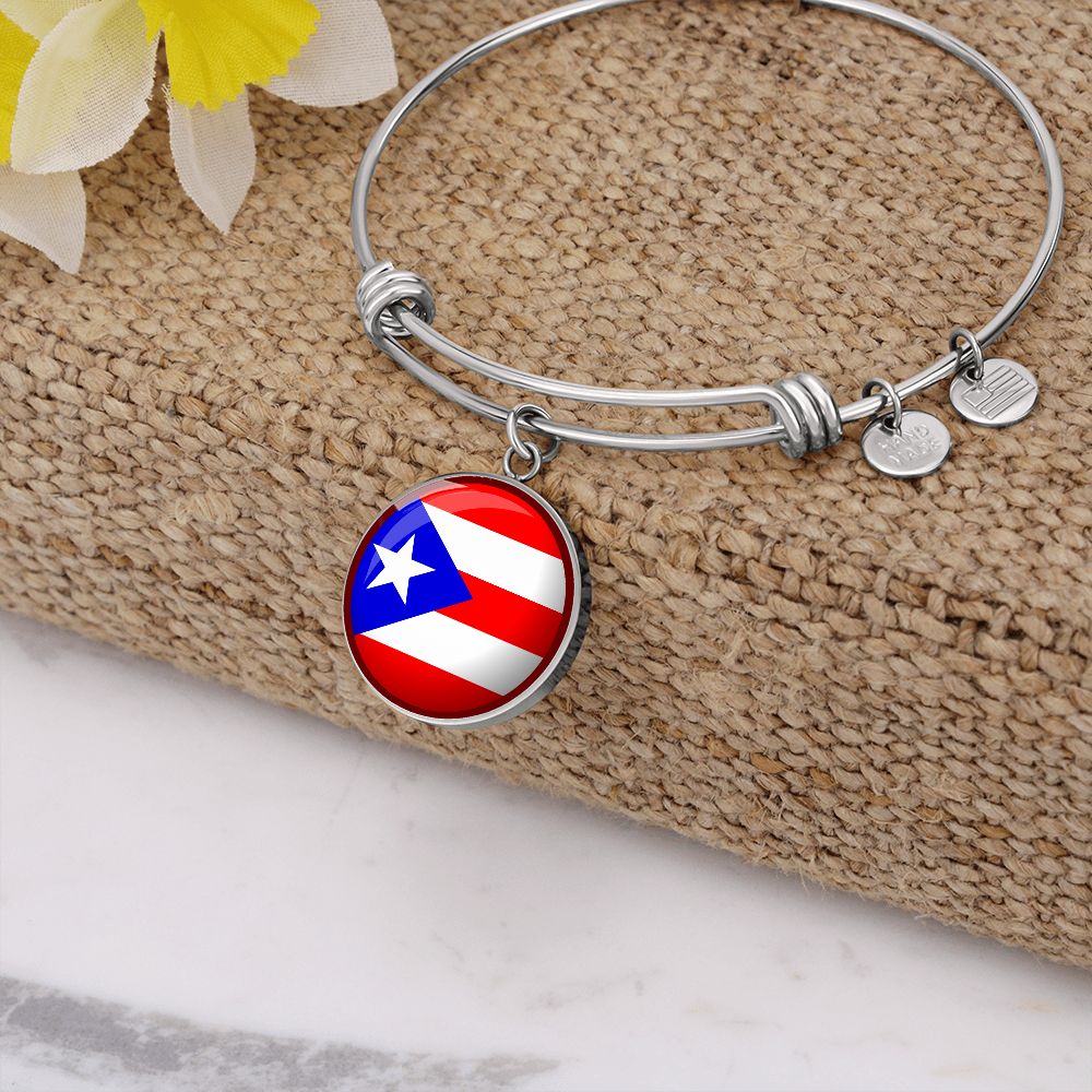 Puerto Rico Flag Stainless Steel or 18k Gold Circle Bangle Bracelet-Express Your Love Gifts