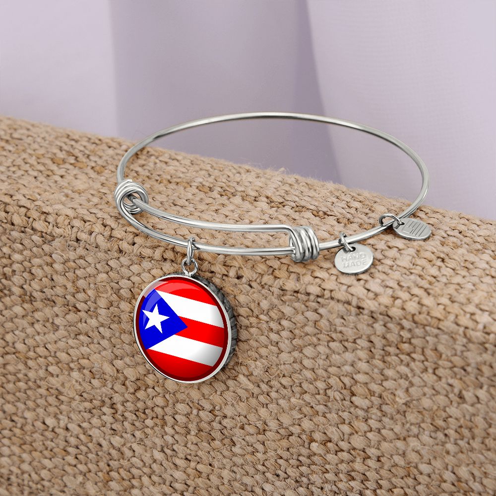 Puerto Rico Flag Stainless Steel or 18k Gold Circle Bangle Bracelet-Express Your Love Gifts