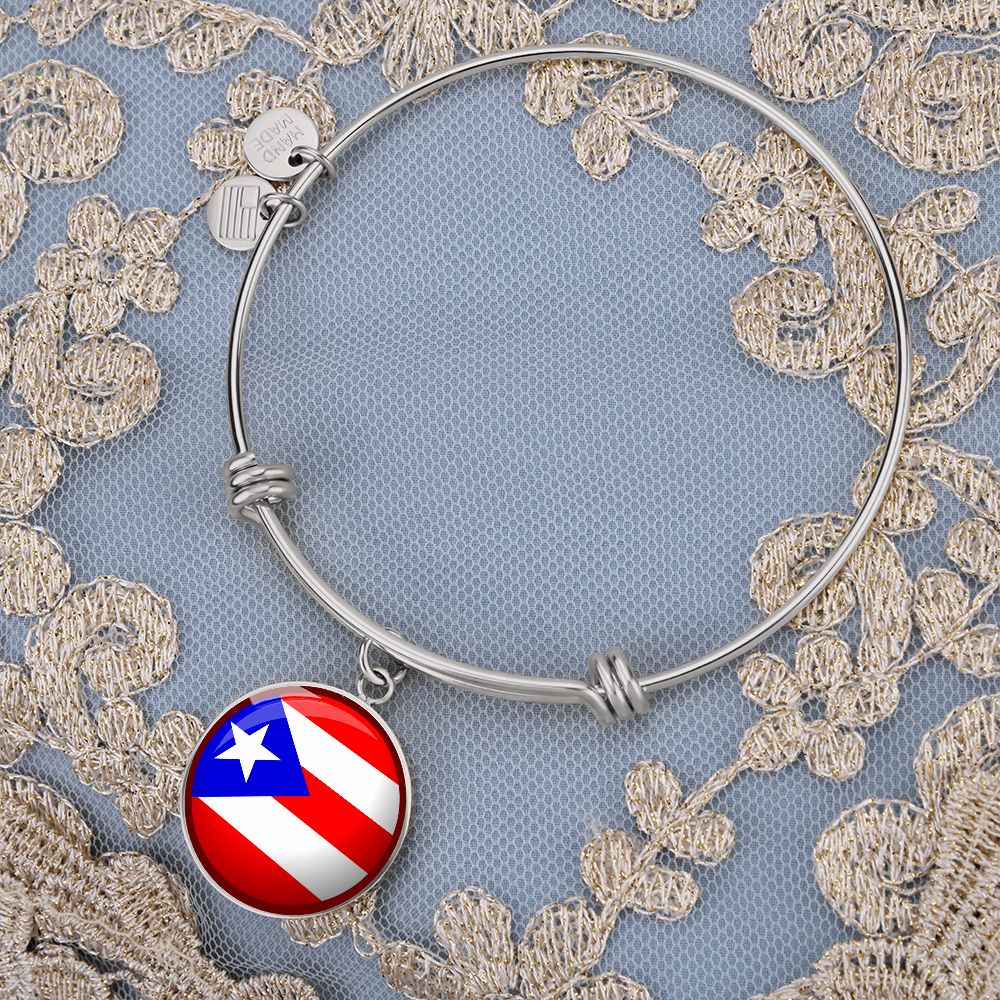 Puerto Rico Flag Stainless Steel or 18k Gold Circle Bangle Bracelet-Express Your Love Gifts