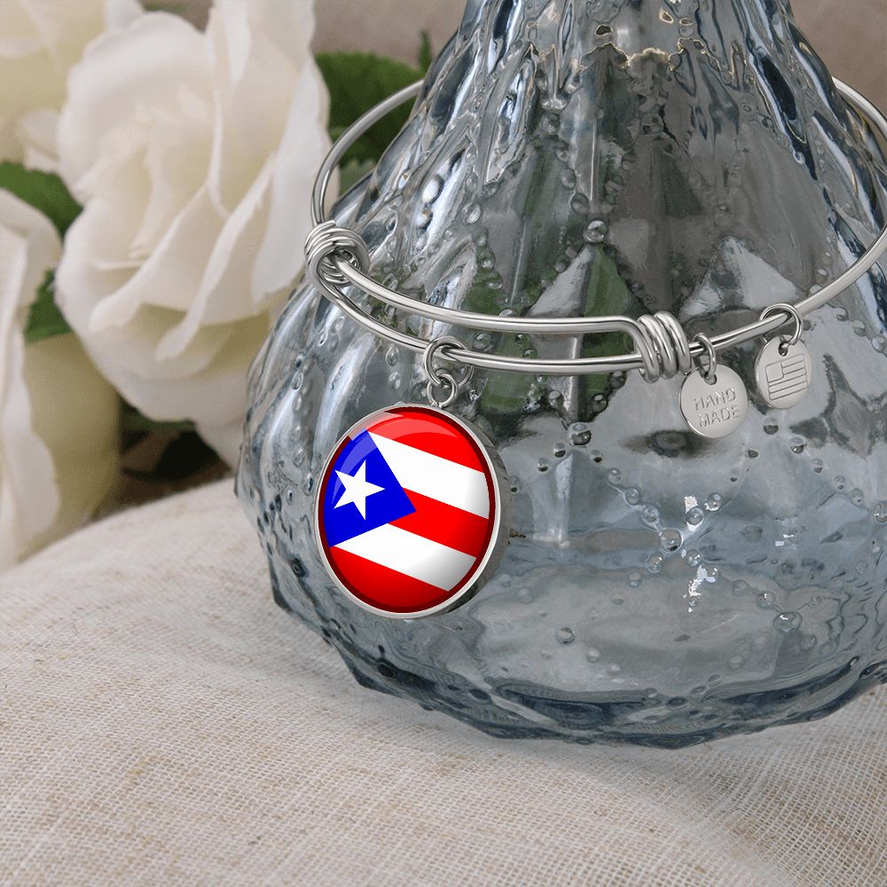 Puerto Rico Flag Stainless Steel or 18k Gold Circle Bangle Bracelet-Express Your Love Gifts