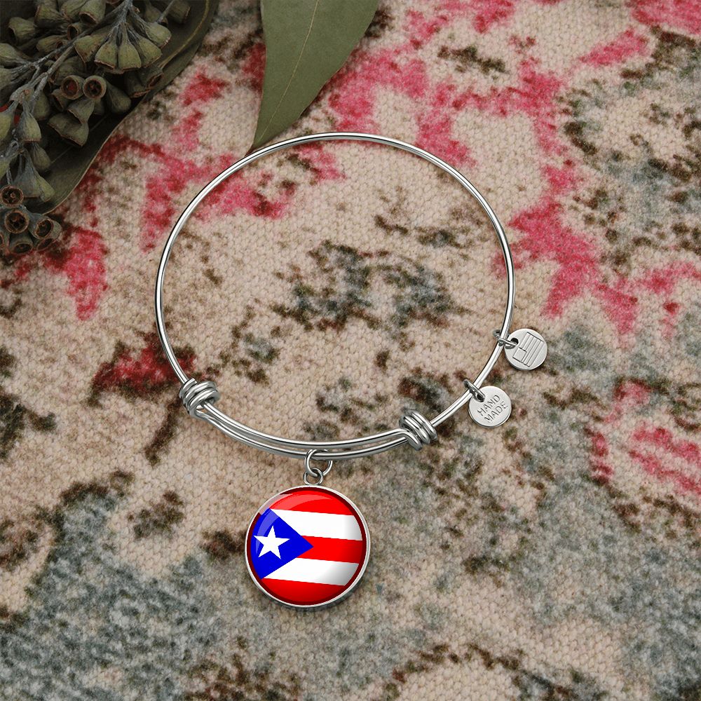 Puerto Rico Flag Stainless Steel or 18k Gold Circle Bangle Bracelet-Express Your Love Gifts