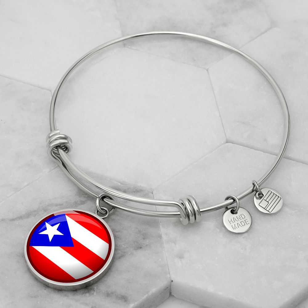 Puerto Rico Flag Stainless Steel or 18k Gold Circle Bangle Bracelet-Express Your Love Gifts