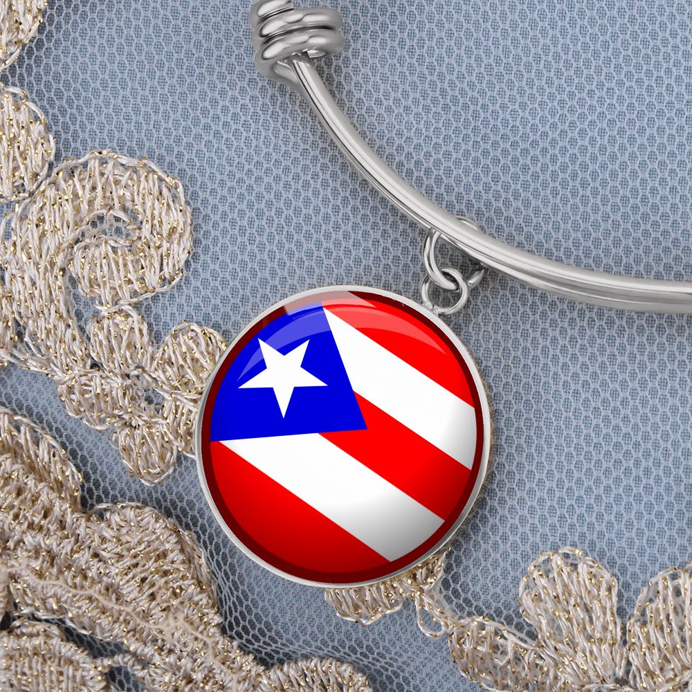 Puerto Rico Flag Stainless Steel or 18k Gold Circle Bangle Bracelet-Express Your Love Gifts