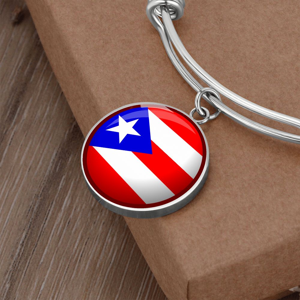 Puerto Rico Flag Stainless Steel or 18k Gold Circle Bangle Bracelet-Express Your Love Gifts