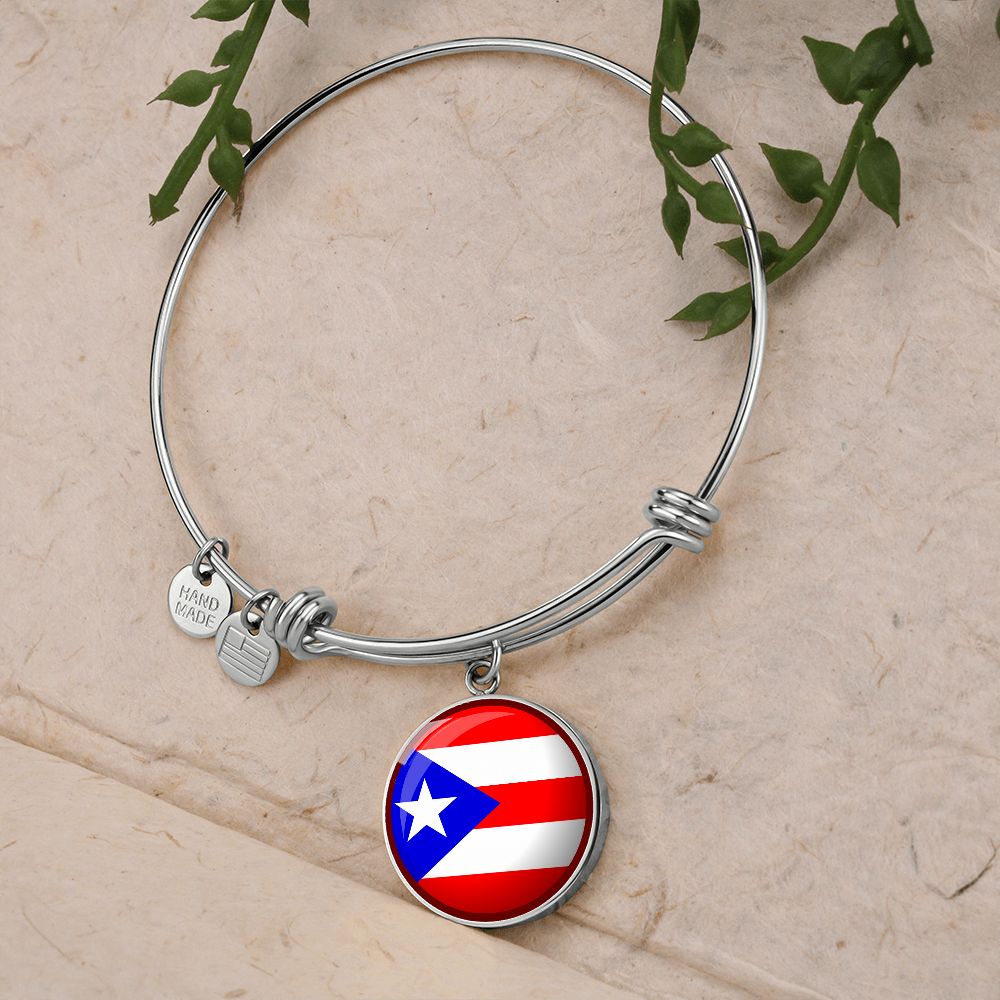 Puerto Rico Flag Stainless Steel or 18k Gold Circle Bangle Bracelet-Express Your Love Gifts