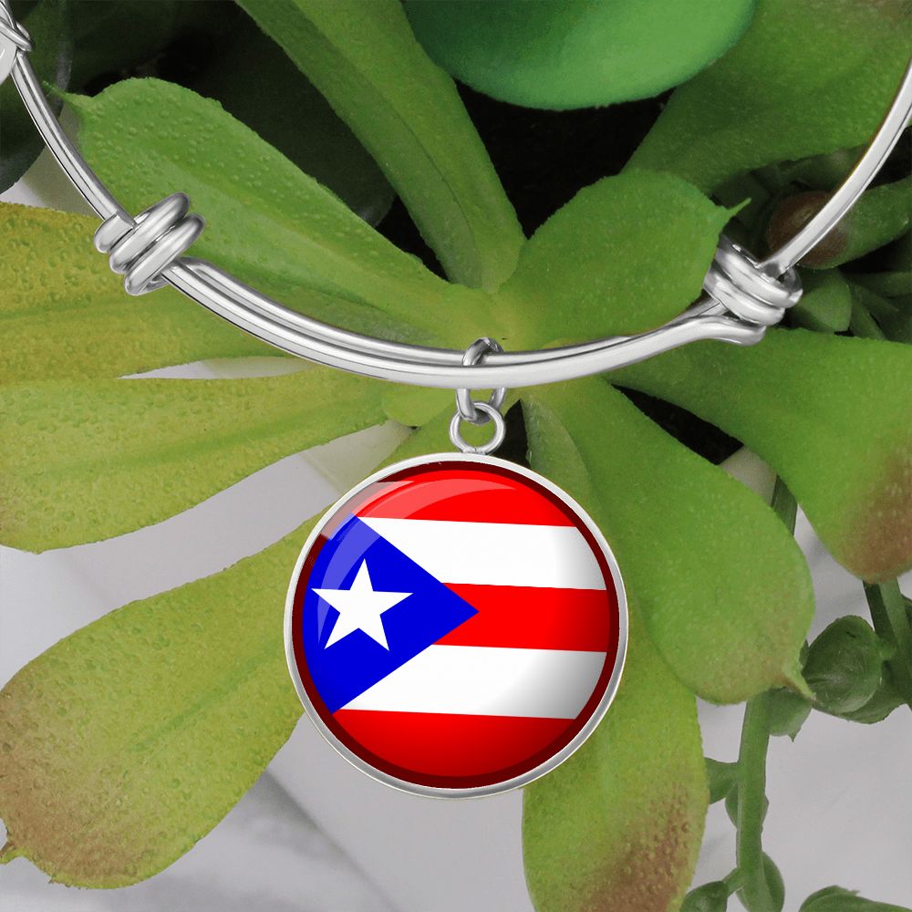 Puerto Rico Flag Stainless Steel or 18k Gold Circle Bangle Bracelet-Express Your Love Gifts