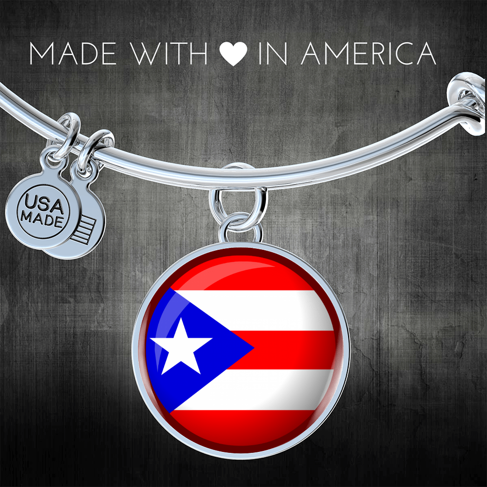 Puerto Rico Flag Stainless Steel or 18k Gold Circle Bangle Bracelet-Express Your Love Gifts