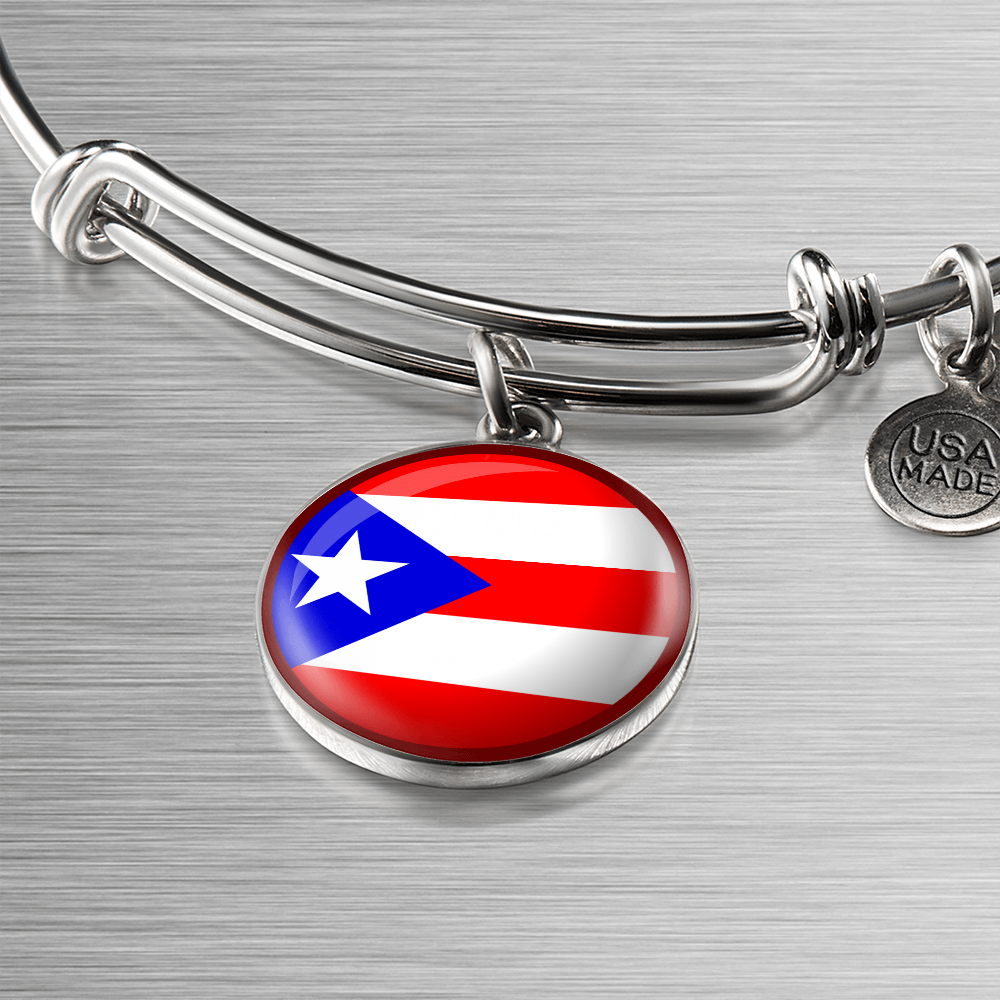 Puerto Rico Flag Stainless Steel or 18k Gold Circle Bangle Bracelet-Express Your Love Gifts