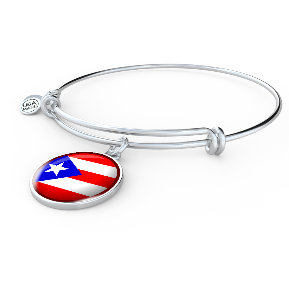 Puerto Rico Flag Stainless Steel or 18k Gold Circle Bangle Bracelet-Express Your Love Gifts