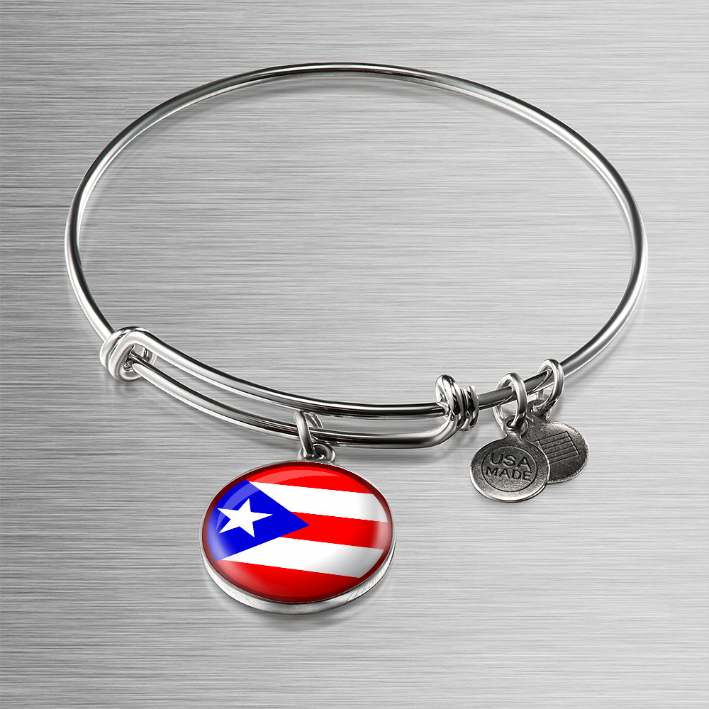 Puerto Rico Flag Stainless Steel or 18k Gold Circle Bangle Bracelet-Express Your Love Gifts