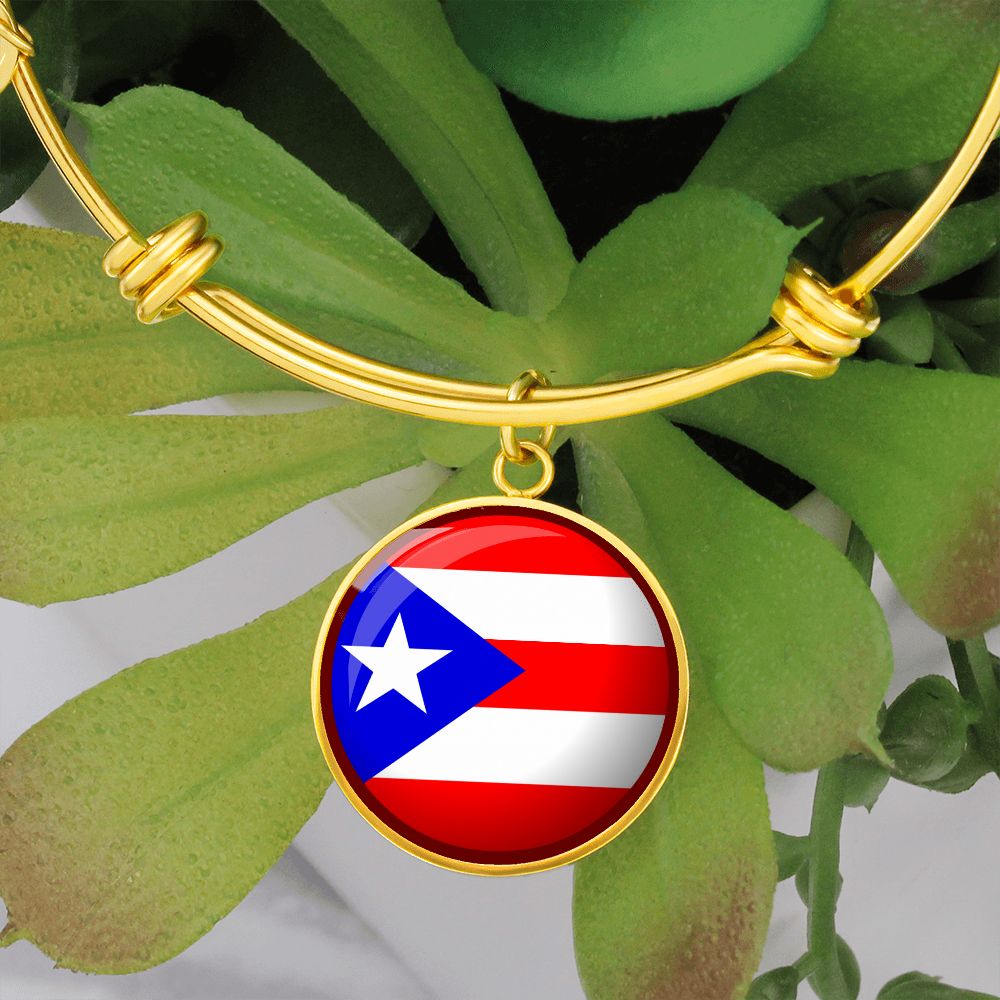 Puerto Rico Flag Stainless Steel or 18k Gold Circle Bangle Bracelet-Express Your Love Gifts