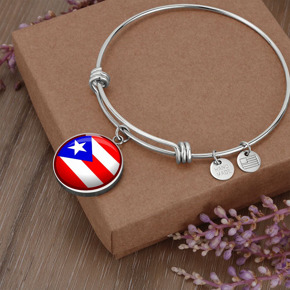 Puerto Rico Flag Stainless Steel or 18k Gold Circle Bangle Bracelet-Express Your Love Gifts