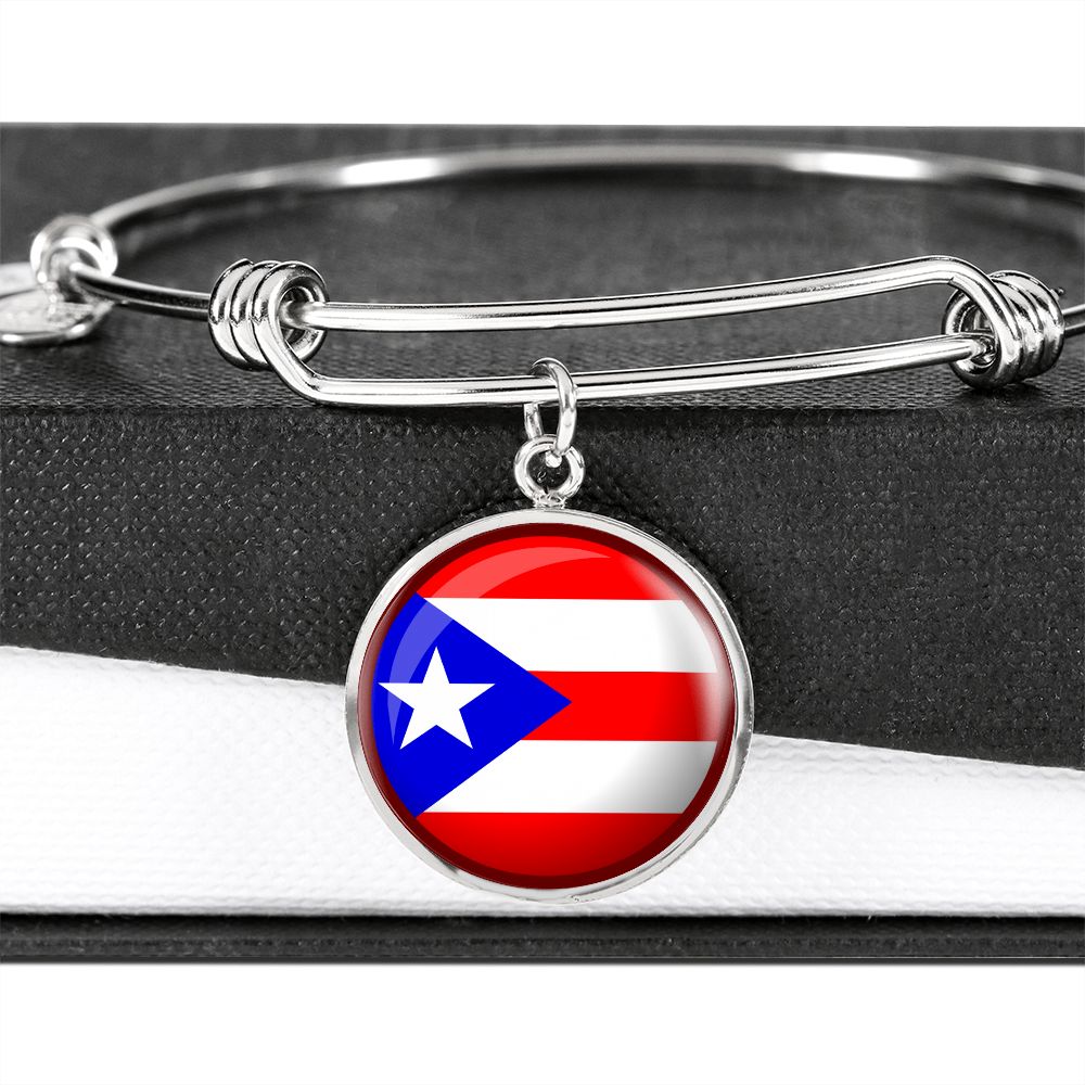 Puerto Rico Flag Stainless Steel or 18k Gold Circle Bangle Bracelet-Express Your Love Gifts