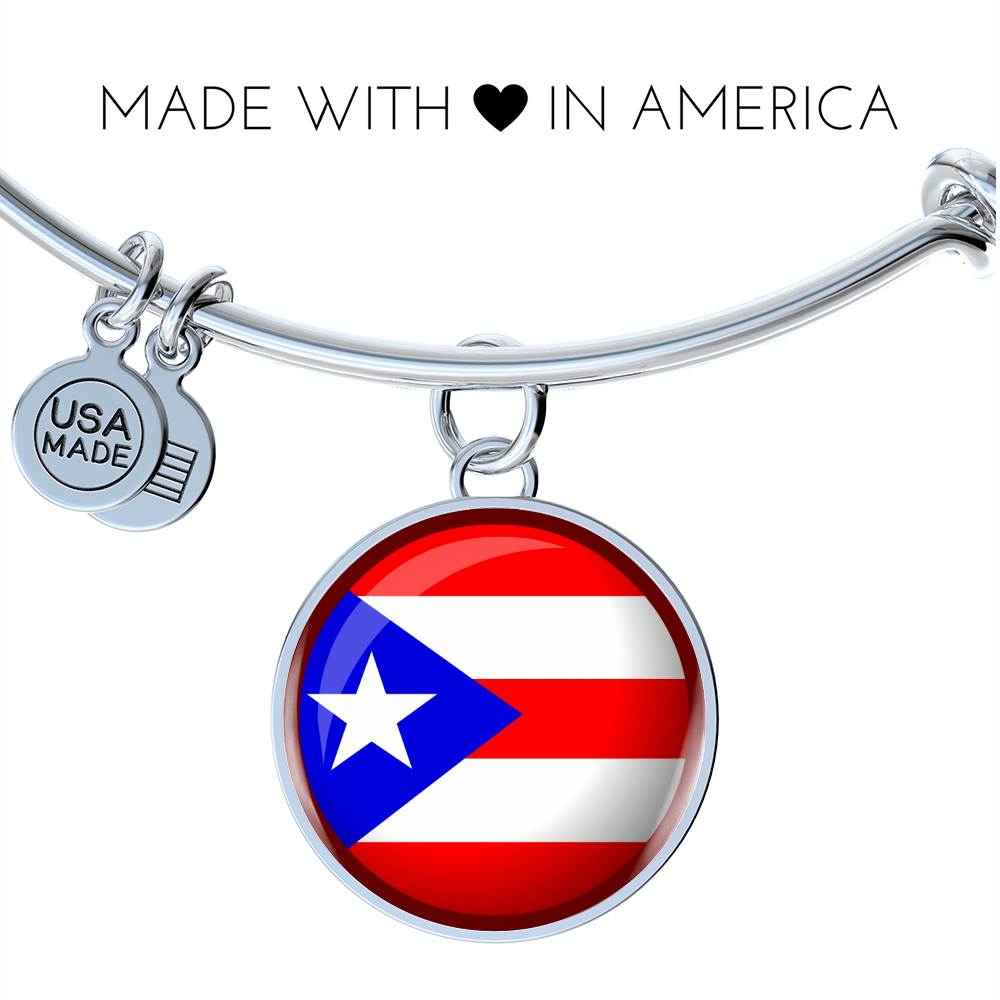 Puerto Rico Flag Stainless Steel or 18k Gold Circle Bangle Bracelet-Express Your Love Gifts