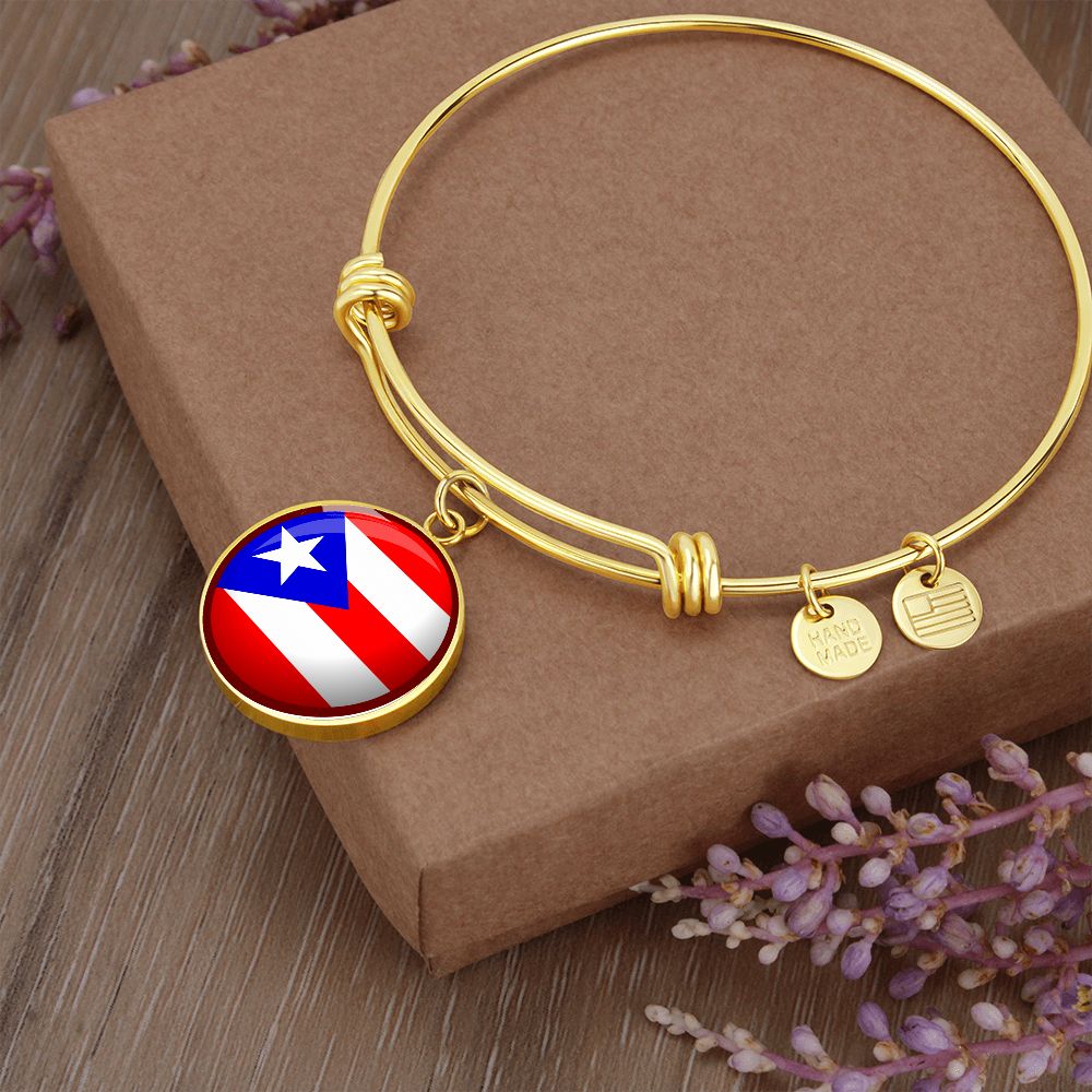Puerto Rico Flag Stainless Steel or 18k Gold Circle Bangle Bracelet-Express Your Love Gifts