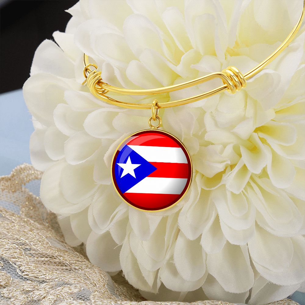 Puerto Rico Flag Stainless Steel or 18k Gold Circle Bangle Bracelet-Express Your Love Gifts