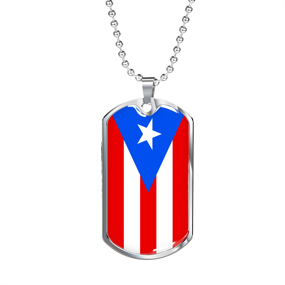 Puerto Rico Flag Dog Tag Stainless Steel or 18k Gold Necklace w 24" Chain-Express Your Love Gifts
