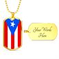Puerto Rico Flag Dog Tag Stainless Steel or 18k Gold Necklace w 24" Chain-Express Your Love Gifts
