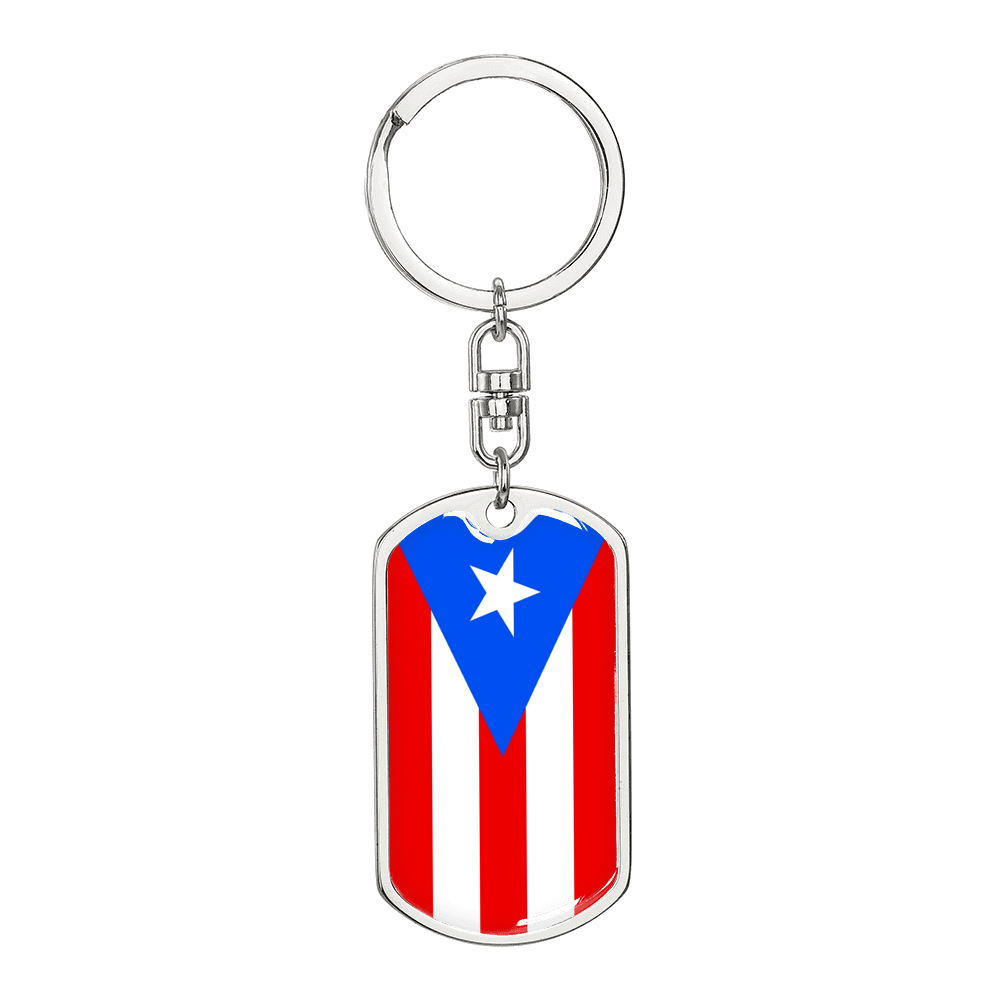 Puerto Rico Flag Swivel Keychain Dog Tag Stainless Steel or 18k Gold-Express Your Love Gifts