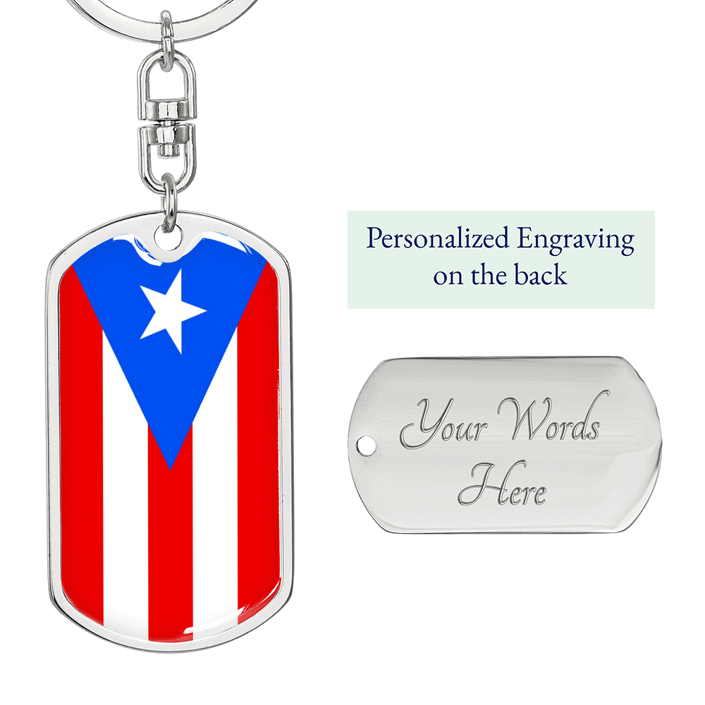 Puerto Rico Flag Swivel Keychain Dog Tag Stainless Steel or 18k Gold-Express Your Love Gifts