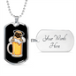Pug Dog Beer Necklace Stainless Steel or 18k Gold Dog Tag 24" Chain-Express Your Love Gifts