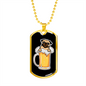 Pug Dog Beer Necklace Stainless Steel or 18k Gold Dog Tag 24" Chain-Express Your Love Gifts