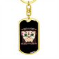 Pug Sugar Skull Keychain Stainless Steel or 18k Gold Dog Tag Keyring-Express Your Love Gifts