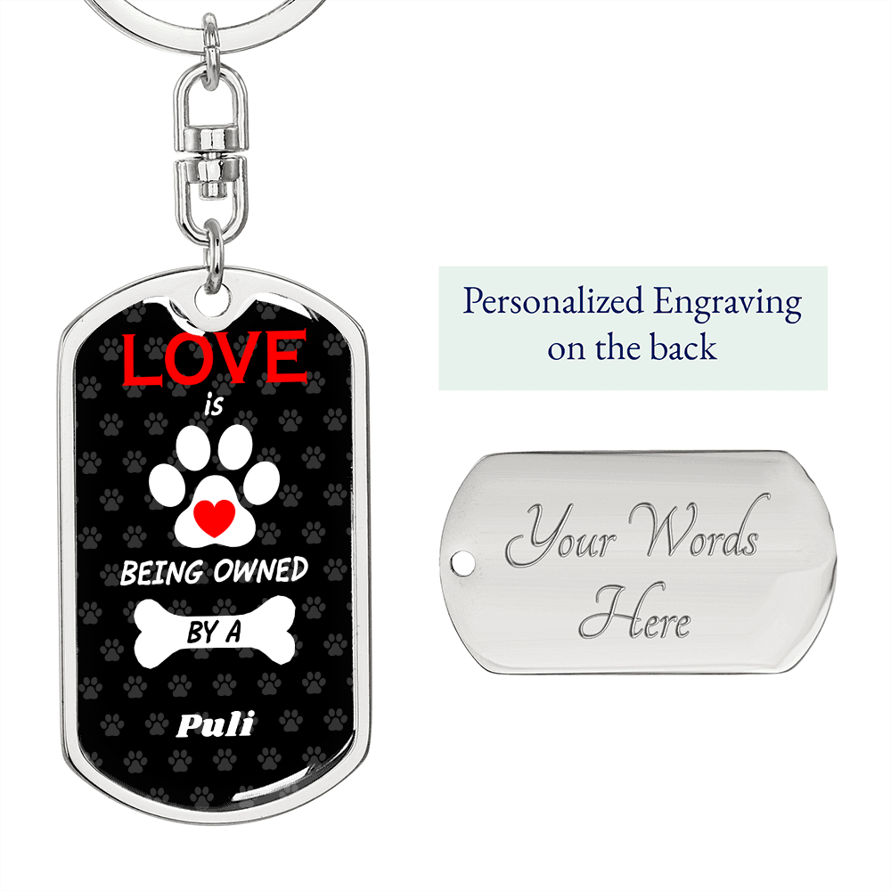Puli Keychain Stainless Steel or 18k Gold Dog Tag Keyring-Express Your Love Gifts