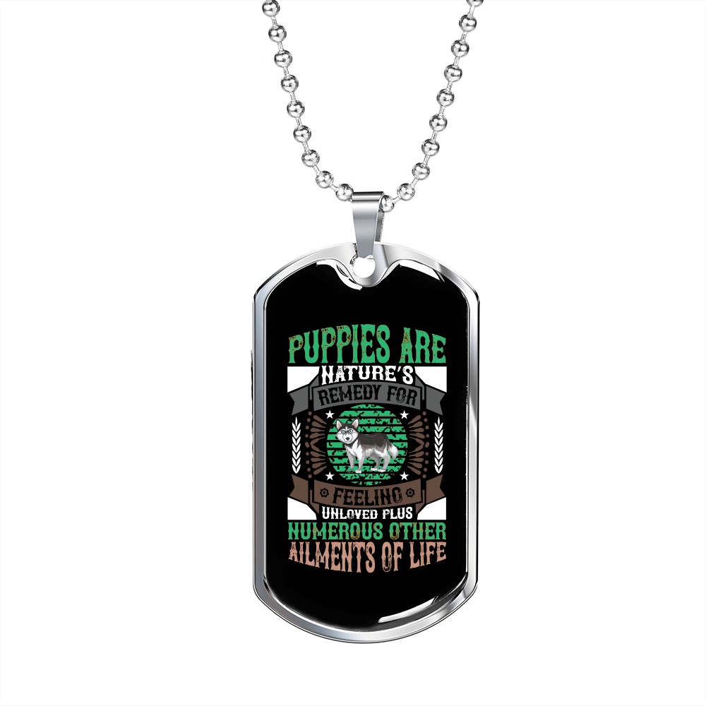 Puppies Nature's Remedy Green Necklace Stainless Steel or 18k Gold Dog Tag 24" Chain-Express Your Love Gifts