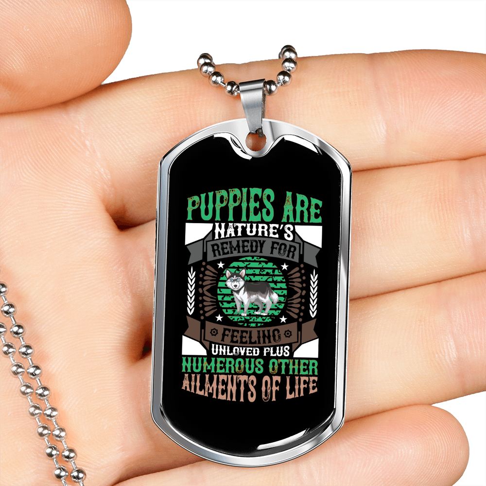 Puppies Nature's Remedy Green Necklace Stainless Steel or 18k Gold Dog Tag 24" Chain-Express Your Love Gifts